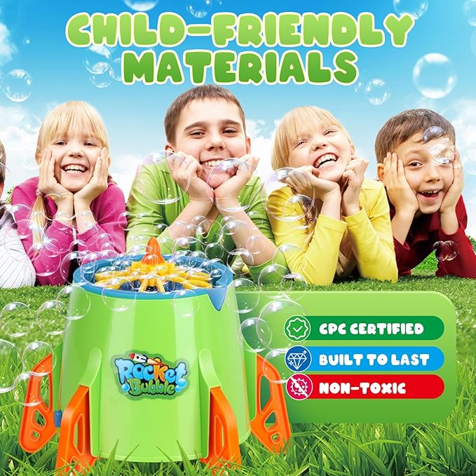 Bubble Machine Rocket with Bubble Solution, Boy Toys Age -3, Automatic Bubble Blower, Bubble Maker for Toddlers Kids Outdoor Indoor, Gifts for 3 4 5 6 7 8 Year Old Boys Girls