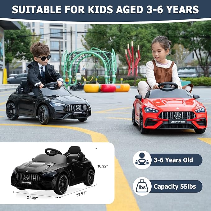 TOBBI Kids Electric Ride On Toy Car, Toddlers Battey-Powered Vehicle with Parental Remote Control/Soft Start/3 Speeds/Horn & LED for Children Ages 3-6 Years-Black