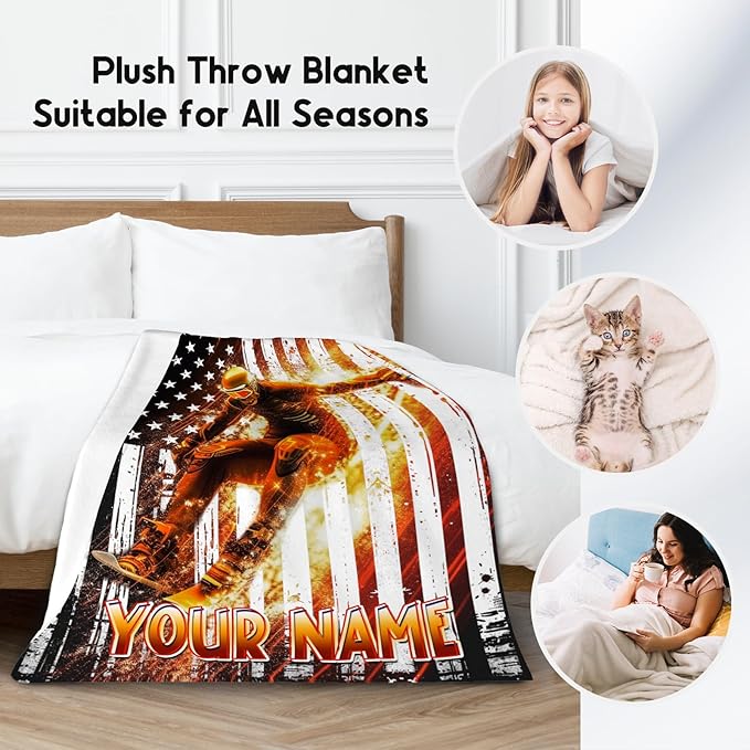 Personalized Blanket for Boys, Kids Blanket for Ski Lovers, Custom Gifts for Boys, Skiing Sports Throw for Kids, Plush Throw for Couch & Sofa, 30"x40"