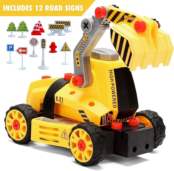 MOBIUS Toys 7-in-1 Take-Apart Truck Construction Set – STEM Building Toy w/Drill, Lights & Sounds – Buildable Dump Truck, Excavator & More - Educational Engineering Toy for Kids Ages 3–8