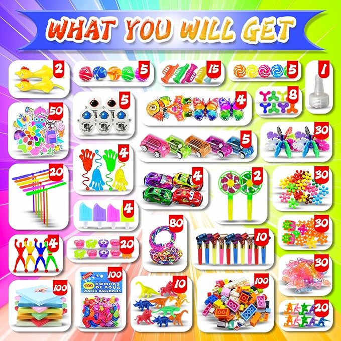 1000+Party Favors for Kids Fidget Toys Pack Bulk Prize Box Treasure Box Goodie Bag Pinata Stuffers Carnival Prizes Classroom Rewards Fillers for Kids