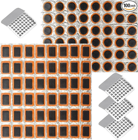 100PCS Bicycle Tube Patch Kit - 96PCS Inner Bike Tire Repair Patches and 4 Metal Tire Rubbing Files, Flat Tire Repair Kit for Lightweight Bike, Scooter, Motorcycle, CyclingTire Tube Patchs