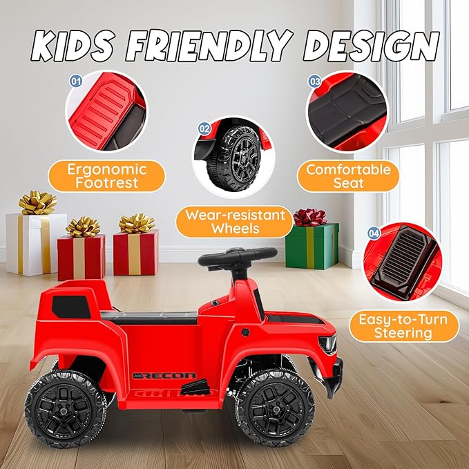 6V Ride On Car for Toddlers, Electric Car with Music, Horn, Pedal, for Ages 18–30 Months,Red