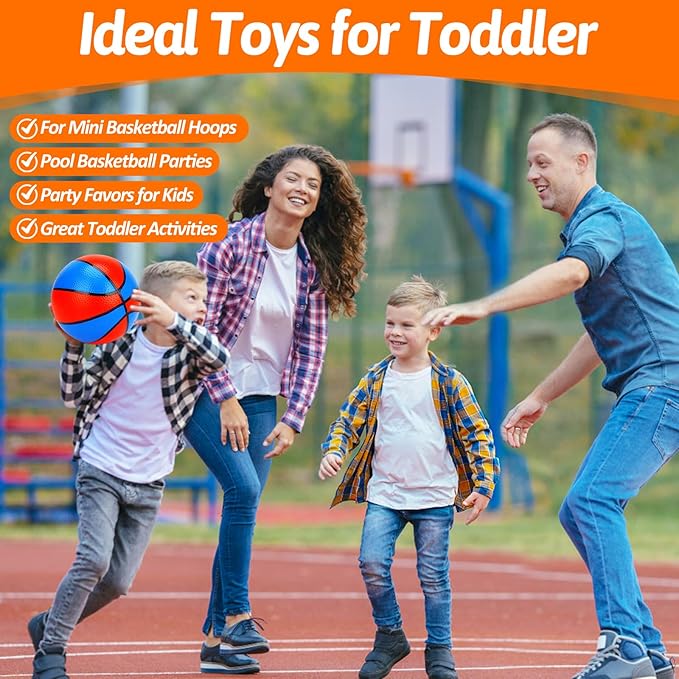 4 Packs Mini Basketballs 7 Inch Size 3 with Pump, Kids Small Basketball Set for Basketball Hoop Pool Party Games Indoor Outdoor Play Sports Toys Bouncy Basket Balls for Kids Toddlers 1-3 3-5 5-7 Gifts