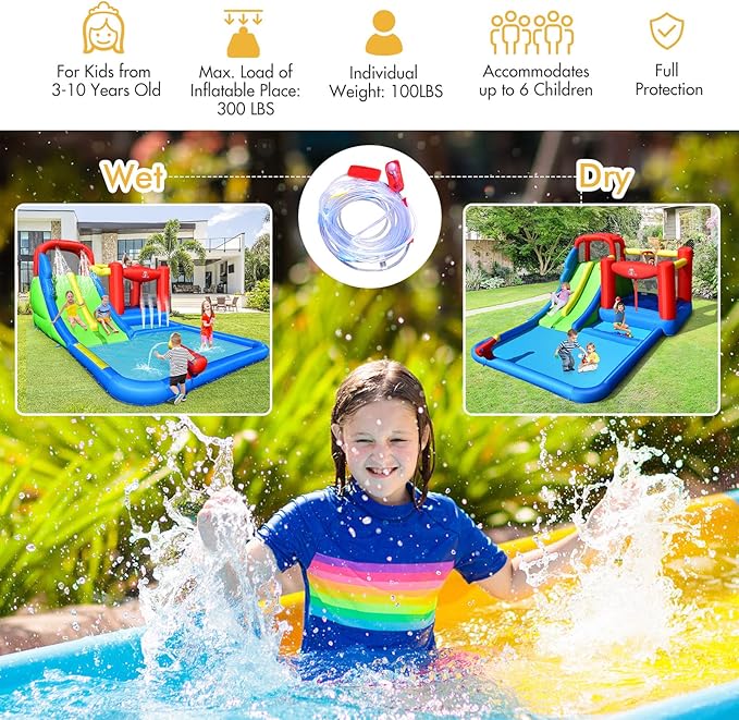 BOUNTECH Inflatable Water Slide, 7-in-1 Dual Slides Kids Water Park Jump Castle, Water Slides Inflatables for Outdoor w/Big Splash Pool, Kids Backyard Party Water Slide Bounce House with Blower