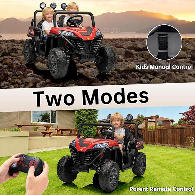 24V Side by Side Ride On UTV, Battery Powered 4x4 Ride On Car with Remote Control, Kids 2 Seater Electric Car with Bluetooth, Red