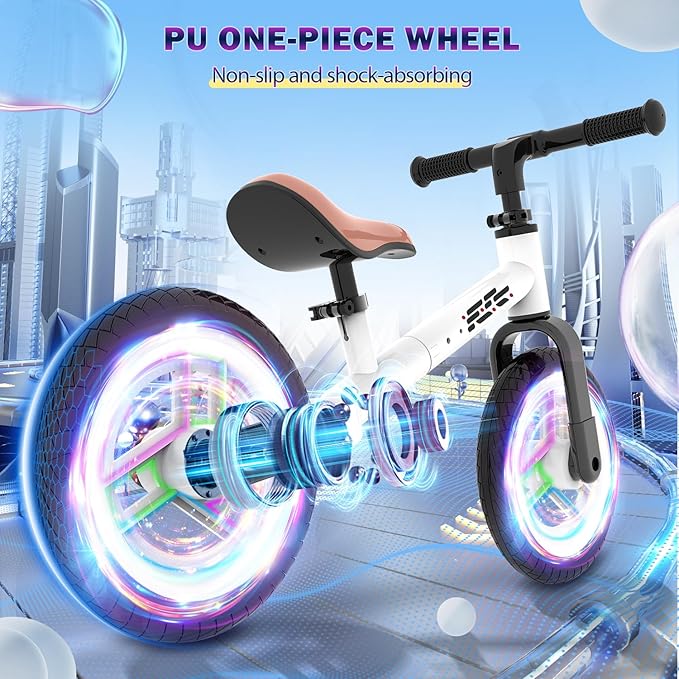 Colorful Lighting Balance Bike 2 Year Old, 2-5 Year Old Toddler Balance Bike, No Pedal Bikes with Adjustable Handlebar & Seat, 2 3 4 5 Year Old Boy Girls Birthday Gifts Toys.