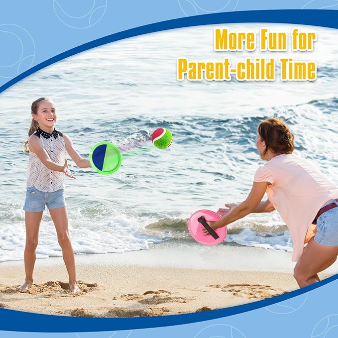 Shemira Toss and Catch Ball Game Set, Beach Pool Yard Outdoor Toys Games for Kids Ages 4-8-12, Lawn Beach Camping Outdoor Games for Adult Family, Birthday Summer Gifts for Kids, 4 Paddles 4 Balls