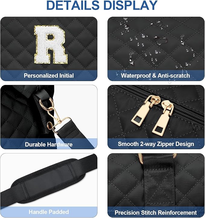 Gifts for Teen Girl, Initial Travel Duffle Bag, Personalized Women Weekender Overnight Bags, Gift for Daughter Kid Girl Wife Friend（Black,R)