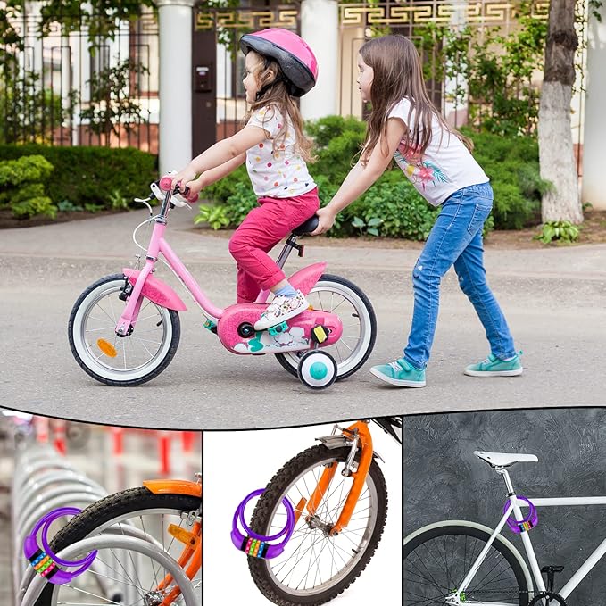 Bike Lock Cable, Bicycle Cable Lock with 4 Digit Combination & Large Lock Head, Resettable Kids Bike Cable Lock, 2 Ft x ∅1/2 IN, Lock for Bike, Scooter, Skateboard, motorcycle, E Bike (Purple)