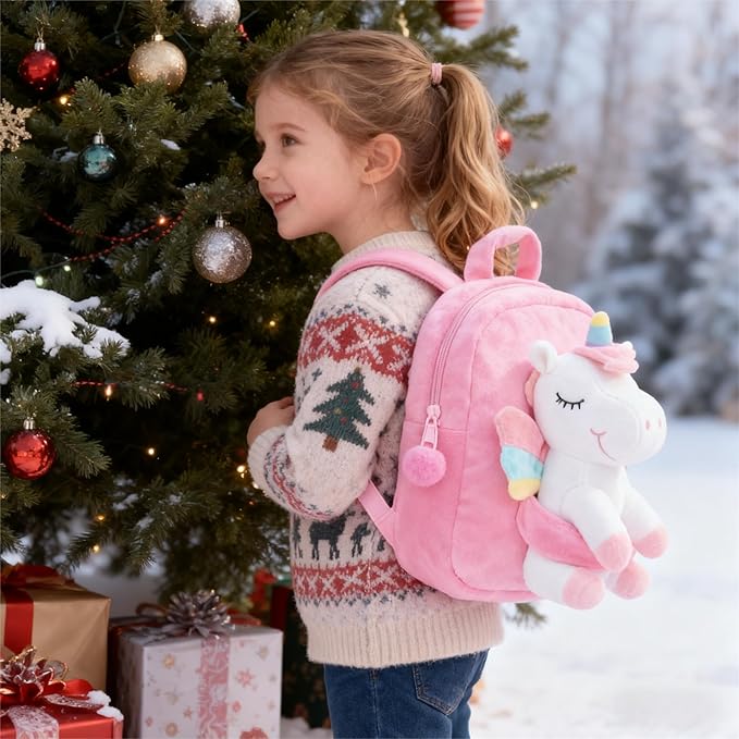 Gloveleya Unicorn Kids Backpack – Soft Plush Toddler Backpack for Girls, Cute Back-to-School Gift, Preschool Bag for Snacks, Toys & Books, Travel & Everyday Use, 9 Inches