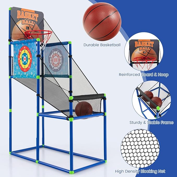 Giantex Kids Basketball Hoop Arcade Game, 2 in 1 Indoor Outdoor Arcade Basketball Game Set w/Electronic Scoreboard, Sound Effect, Ball Pump, 8 Balls, 2 Basketballs, Great Gift for Boys, Girls Ages 3+