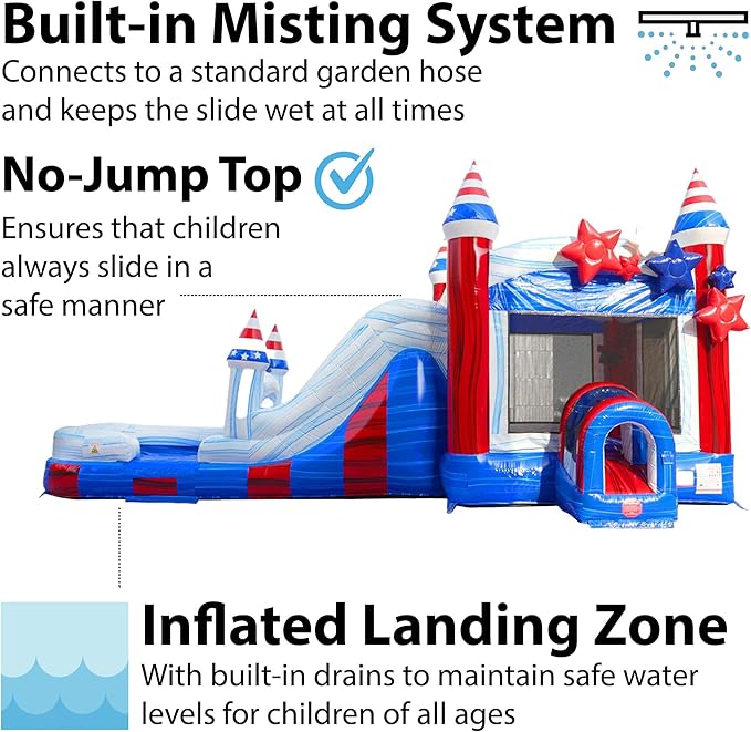 TentandTable Inflatable Bounce House Water Slide for Kids 5-12 Large, Commercial Grade Mega Bouncy Castle for Adults, Jump House, Includes Air Blower, 32' L x 16' W x 15' H, Stars and Stripes