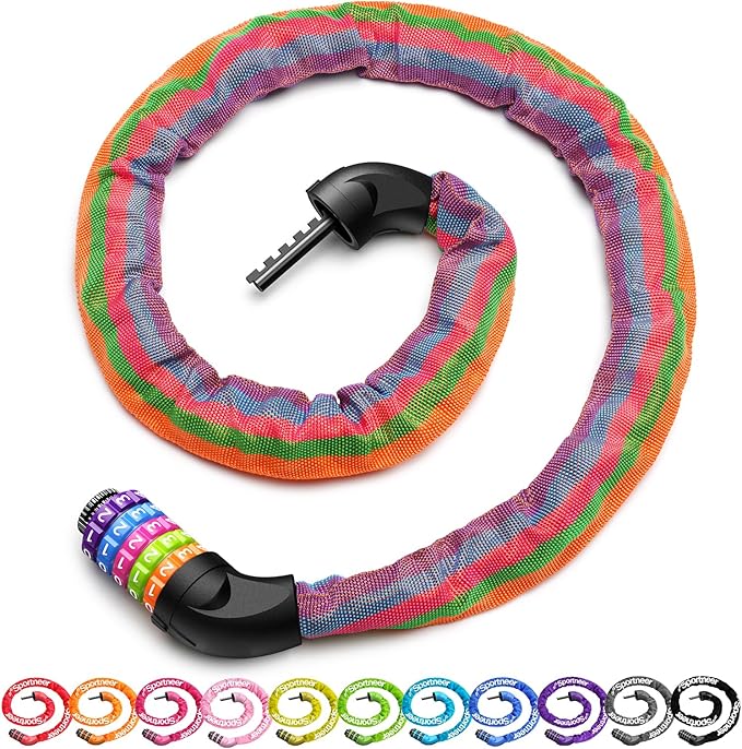 Sportneer Bike Lock: 5 Digit Combination High Security Anti Theft Bike Chain Lock - 3.2/3.6/4ft Heavy Duty Keyless Bicycle Lock for Bike, Motorcycle, Scooter, Door & Gate - 4/6mm Thick, Easy to Use