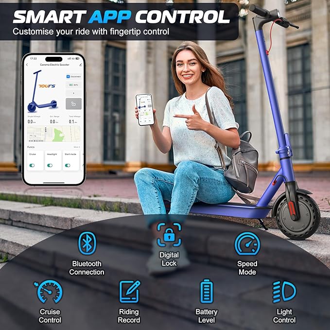 Caroma Electric Scooter Adults, Powerful 350W/500W/750W Motor, Top Speed 20/25 Mph & 18/25/30 Miles Range, 8.5" Solid Tires, Cruise Control E Scooter for Adults (Multiple Options)