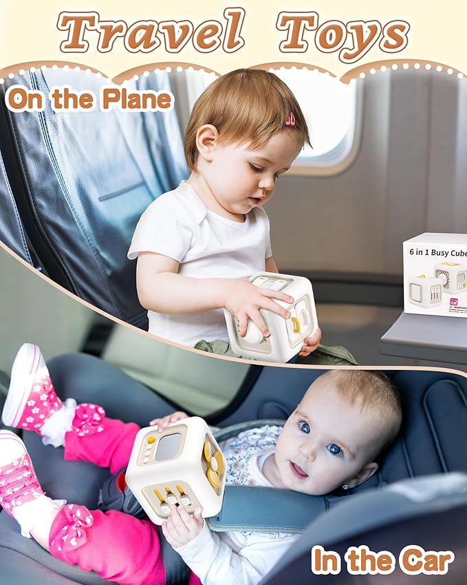 6 in 1 Busy Cube Montessori Toys for 1 Year Old Boy, Baby Sensory Toys for Ages 1-3, Toddler Learning Activities Stocking Stuffers Travel Toy Birthday Gift for 1 2 3 Year Old Boy Girl