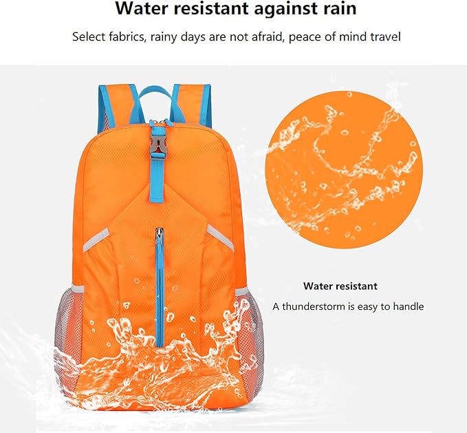 25L Foldable Hiking Backpack Lightweight Packable Basic-Daypack Collapsible Bag Water-Resistant Travel Men Women Camping Cycling Outdoor (Orange)
