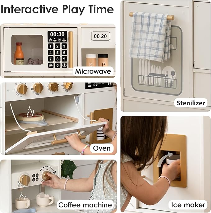 Wooden Play Kitchen for Kids– Realistic Appliances, Smart Storage & 15 Fun Accessories for Inspiring Pretend Play (Ages 3+)