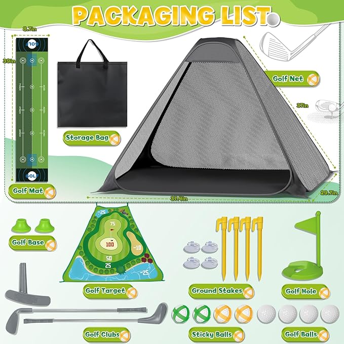 Lehoo Castle Kids Golf Set with Golf Net, 2 in 1 Toddler Golf Set with Putting Mat & Sticky Balls, Toddler Golf Clubs for Chipping Training, Outdoor Indoor Golf Toys Gift for Boys Girls 3 4 5 6 7