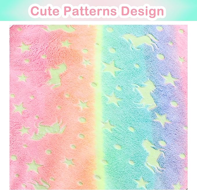 Softan Kids Unicorns Throw Blanket Glow in The Dark, Kids Blanket Gifts for Girls & Boys, Soft Cozy Flannel Luminous Unicorns Blanket for Sofa Couch Bed, Christmas Birthday Gift, 30x40IN