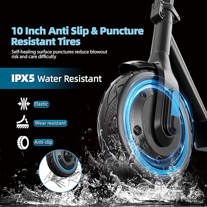 Electric Scooter Adults, 500/600W Motor, 28 MPH Top Speed,10" Vacuum Big Tires, Foldable E-Scooter with App Control & Disc Braking System for Smart APP Contro