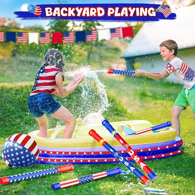 LQYoyz Water Gun 4th of July Idependence Day Super Water Soaker Blaster - 6 PCS Squirt Gun for Kids Water Game Fighting Toys for Summer Swimming Pool Beach Activity