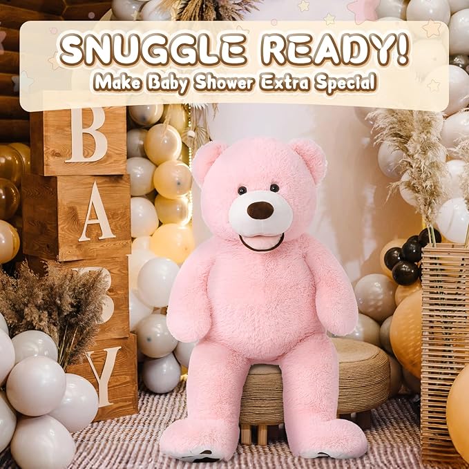 MorisMos Giant Teddy Bear, 39inch Large Stuffed Animals with Big Footprints Plush Stuffed Bears Gifts for Kids, Pink