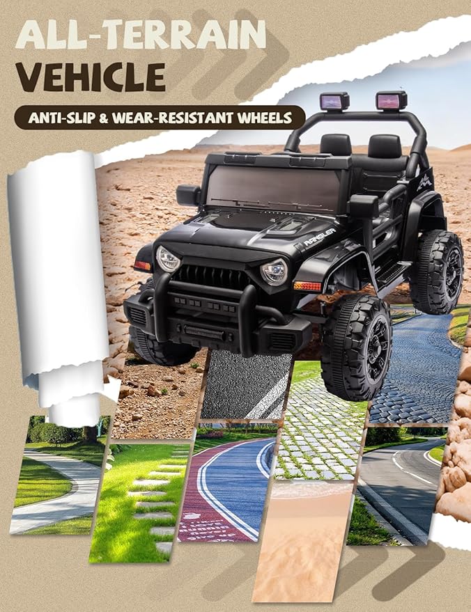 Ride on Car, 12V Kids' Electric Vehicles W/Parents Control, Ride on Toys for Toddlers with Music, Bluetooth, Four-Wheels Suspension, USB, Headlights, Black