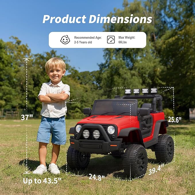 Kids Ride on Car Toy, 12V Electric Car for Kids with Remote Control, LED Light - Red