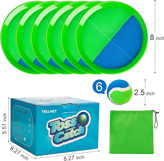 Toss and Catch Ball Set for Toddlers Kids Adults - 6 Pack - Beach Toys Pool Toys Outdoor Yard Games for Family- Sturdy & Water-Resistant - Classic Gift for Boys Girls 3 4 5 6 7 8 9 10 11 12+ Years Old