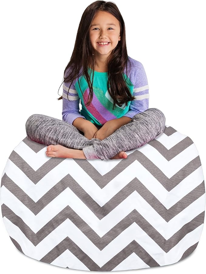 Posh Creations Stuffable Kids Stuffed Animal Storage Bean Bag Chair Cover - Childrens Toy Organizer, X-Large-48 - Canvas Robots on White