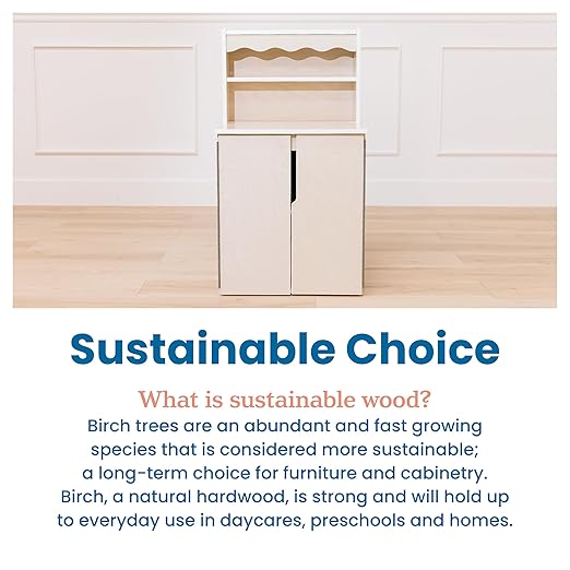 ECR4Kids Play Kitchen Storage Cupboard, Wooden Playset, White Wash