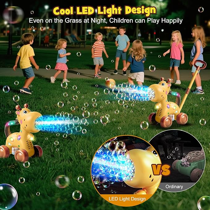 Nicmore Automatic Bubble Machine Toddler Toys: Giraffe Bubble Lawn Mover Outdoor Toy for 1 2 3 4 5 Year Old Boy Girl - Push or Handheld Bubble Maker Blower for Age 1-3 Kids Birthday Gifts