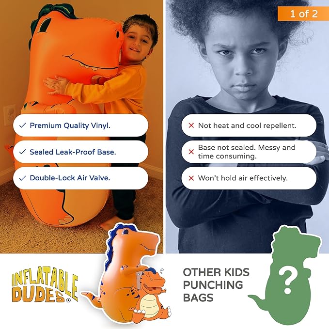 INFLATABLE DUDES Dinosaur -Kids Punching Bag | Already Filled with Sand| Bop Bag | Premium Inflatable Toy | Punching Bag for Kids | Enhanced Bounce-Back Action! | Indoor Outdoor - Party Games