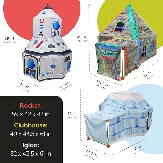 Ultimate Play Fort Kit (83-Piece Set), Stick and Ball Fort Building Kit w/ 3 Play Tent Covers