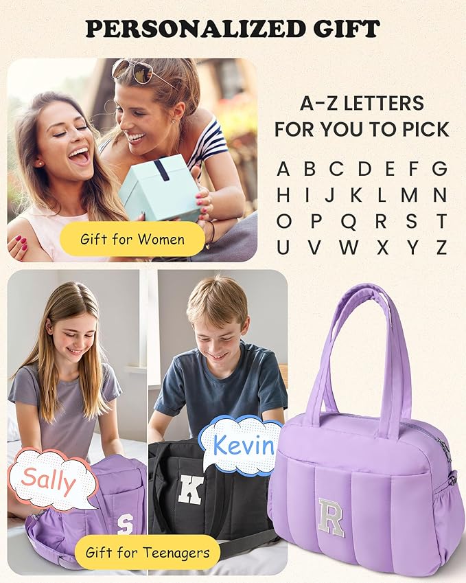 Initial Duffle Bag, Carry On Bags for Women，Gifts for Women 20s-Overnight Bag with Wet Pocket，Lightweight Travel Bags Personalized Gym Tote with Makeup Pouch