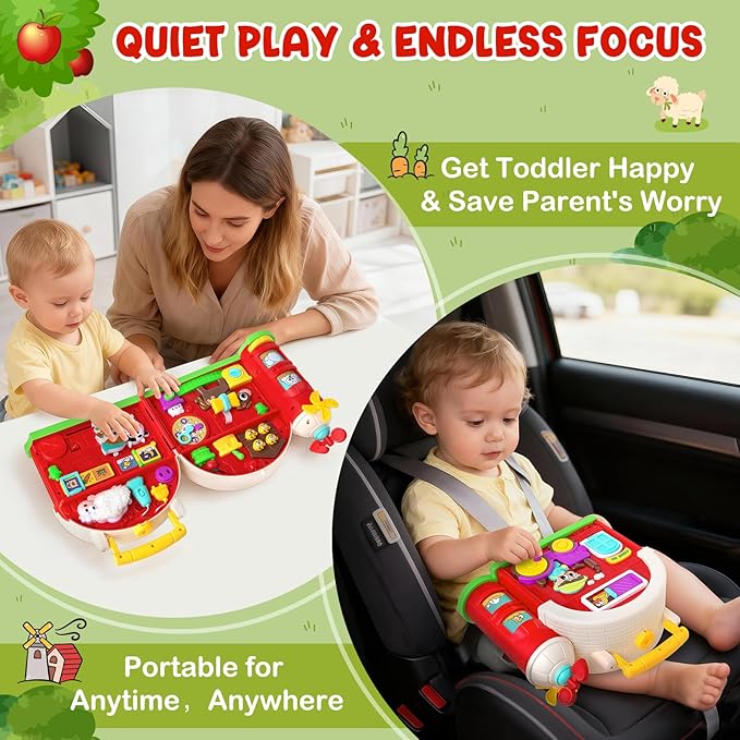 Montessori Farm Busy Board, Motor Skills Developmental Toys for 1 2 Year Old Boy Girl Gifts, Early Educational Toy for Toddlers 1-3, Christmas Birthday Gift for 12-18 Months, Sensory Board Toy for 1+