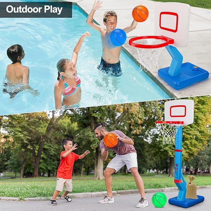 Toddler Basketball Hoop Indoor Mini Adjustable Basketball Goal with Ball Pump Outdoor Toys Backyard Game Outside Pool Basketball Toys for 1 2 3 4 Year Old Boy Girl Kid Toy Age 2-4 4-8 Birthday Gift