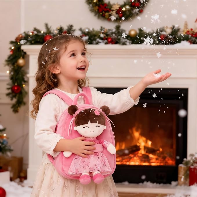 Gloveleya Back to School Gifts for Girls Kids Backpack Toddler Backpack Soft Plush Asian Girl Doll Backpacks Pink 9"