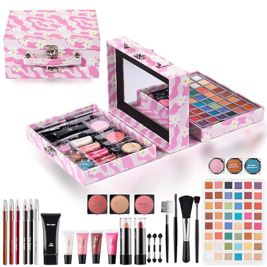 Hot Sugar Makeup Kit for Preteen Girls 10-12, Birthday Christmas Makeup Gift Set for Teens 16-18, All in One Beginner Makeup Kit for Women Full Kit (Floral Pink)