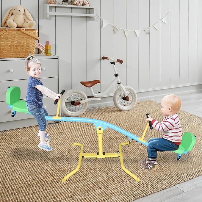 360° Rotating Seesaw Teeter Totter for Kids with backrest Indoor and Outdoor Playground Equipment for Backyard