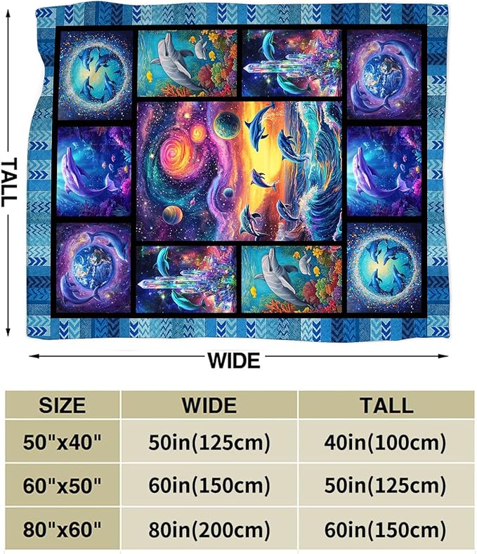 Dolphin Blanket, Ocean Dolphin Throw Blanket, Blue Sea Gifts Blankets Stuff Fleece Flannel Plush for Women Men Boys Girls Lovers Adults Soft Bedding Gift for Sofa Bed Office Home Decor 80"x60"