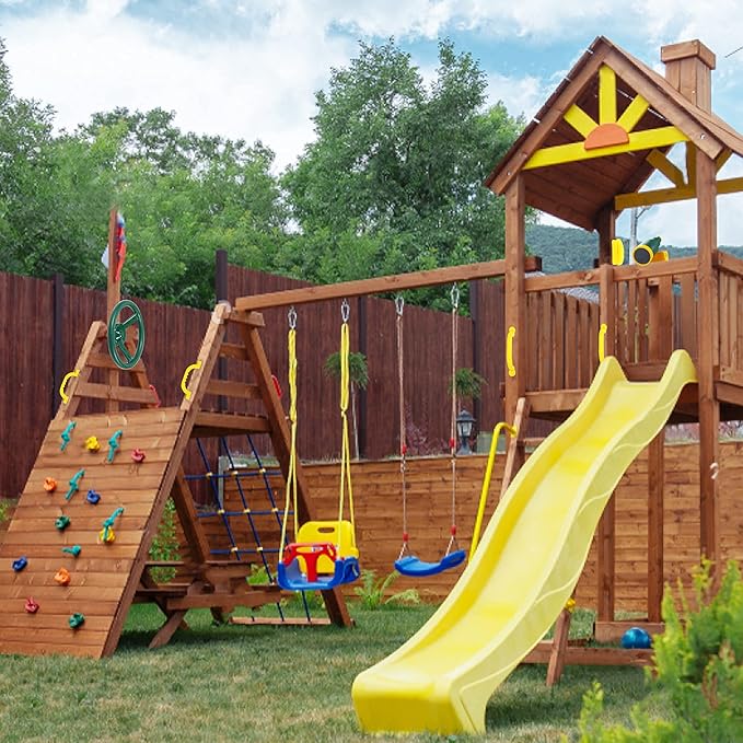 RedSwing Playground Accessories for Kids, Outdoor Swingset Attachments with Pirate Ship Wheel, Toy Telescope, Telephone and Safety Handles (Yellow and Green)