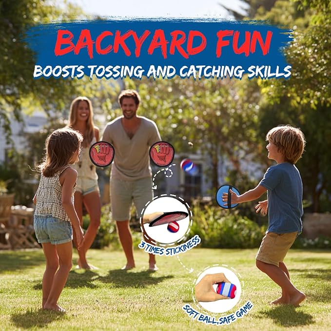 Toss and Catch Ball Game Outdoor Toys, Kids Yard Beach Toys Outside Games Set Kids Toddler Baseball Glove & Catch Ball Toy，Birthday Gift for 3 4 5 6 7 8 9 10 Year Old Boys Girls (Upgraded)