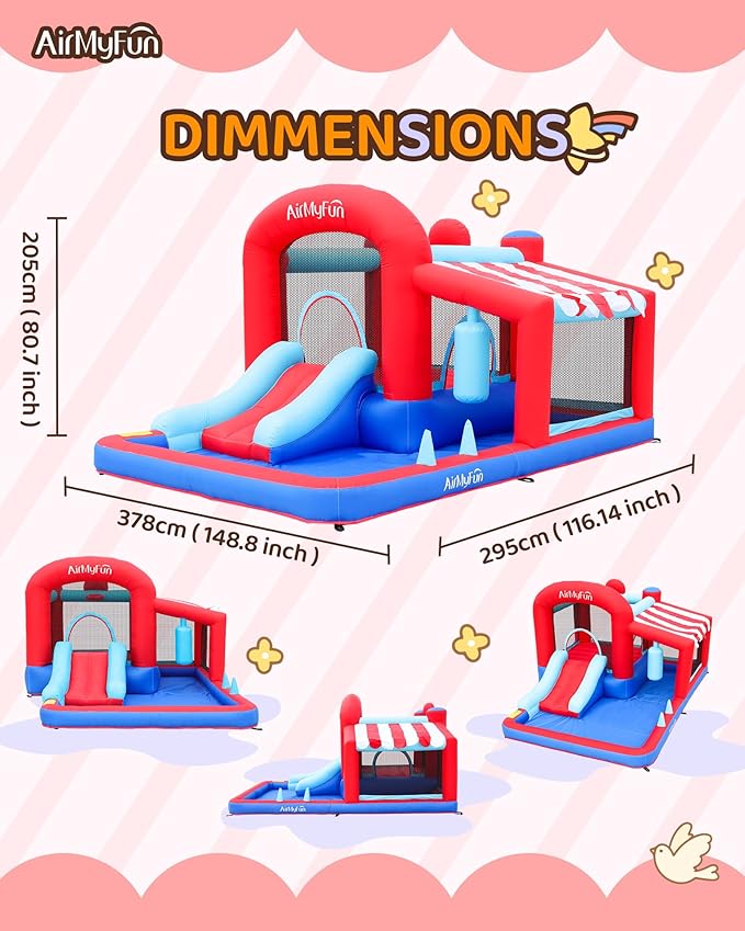 AirMyFun Inflatable Water Slide Bounce House with Long Curved Slide for Kids with Blower, Family Backyard Bouncy Castle with Fun Doorway Tunnel, Climbing Wall and Ball Shooting (Classics)