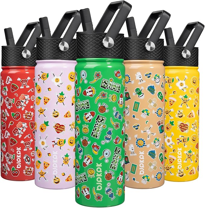 BJPKPK Insulated Water Bottle with Straw Lid, 22 oz Stainless Steel Metal Water Bottles, Reusable Leak Proof BPA Free Water Bottles, Cups, Thermo, Game