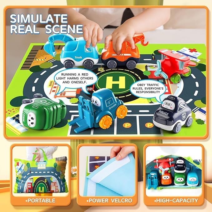 Big Cartoon Truck Car Toys for 1 Year Old Boy with Playmat/Storage Bag|Baby and Toddler Toys 12-18 Months & Age 1-2|1st Birthday for Baby Toys 1 Year Old