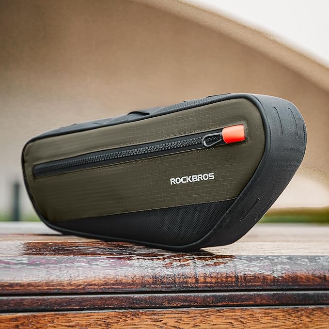 ROCKBROS Bike Frame Bag Bike Handlebar Bag Bike Bag with Large Opening Zippers, Bike Pounch For Mountain Road Bike, Quick Release 1.5L, olive drab, 30120079001-YXUS