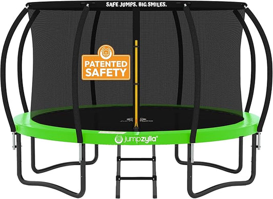 JUMPZYLLA Trampoline Outdoor 8FT 10FT 12FT 14FT 15FT 16FT with Enclosure and Ladder, ASTM Approved Recreational Trampoline for Kids and Adults, Anti-Rust Coated Frame