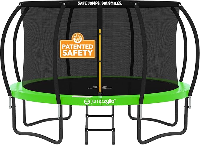 JUMPZYLLA Trampoline Outdoor 8FT 10FT 12FT 14FT 15FT 16FT with Enclosure and Ladder, ASTM Approved Recreational Trampoline for Kids and Adults, Anti-Rust Coated Frame